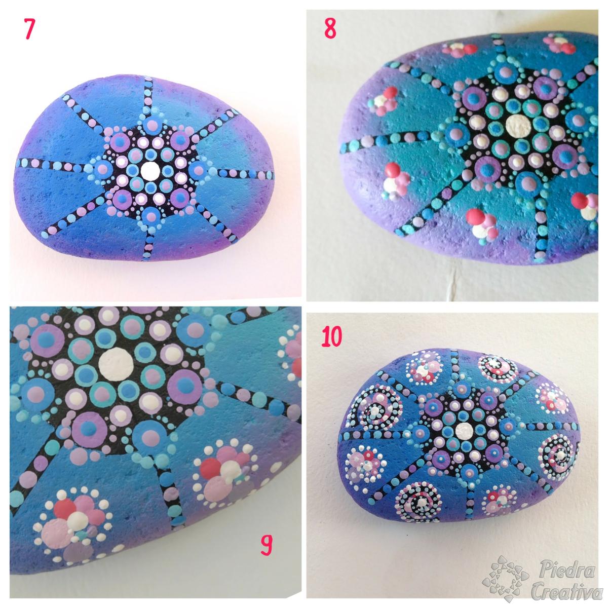Paso a paso detalles mandala colores frios de PiedraCreativa