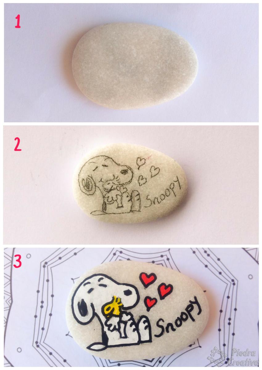 aso a paso de Snoopy pintado en piedra de PiedraCreativa