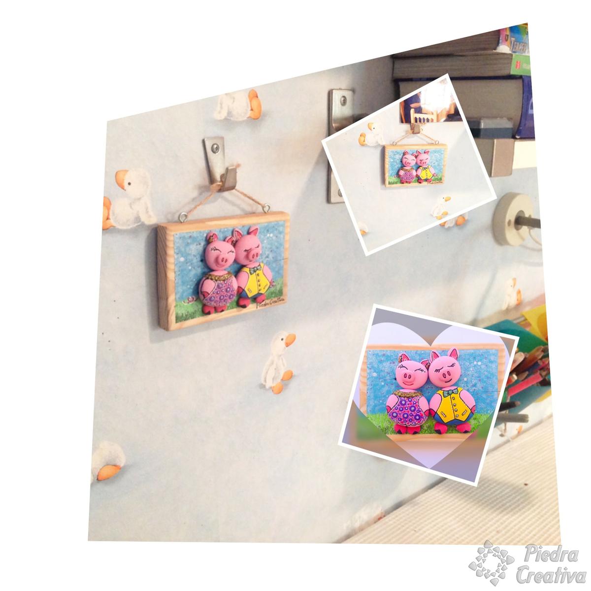 Decoración de cuadros en piedras pintadas con cerdos