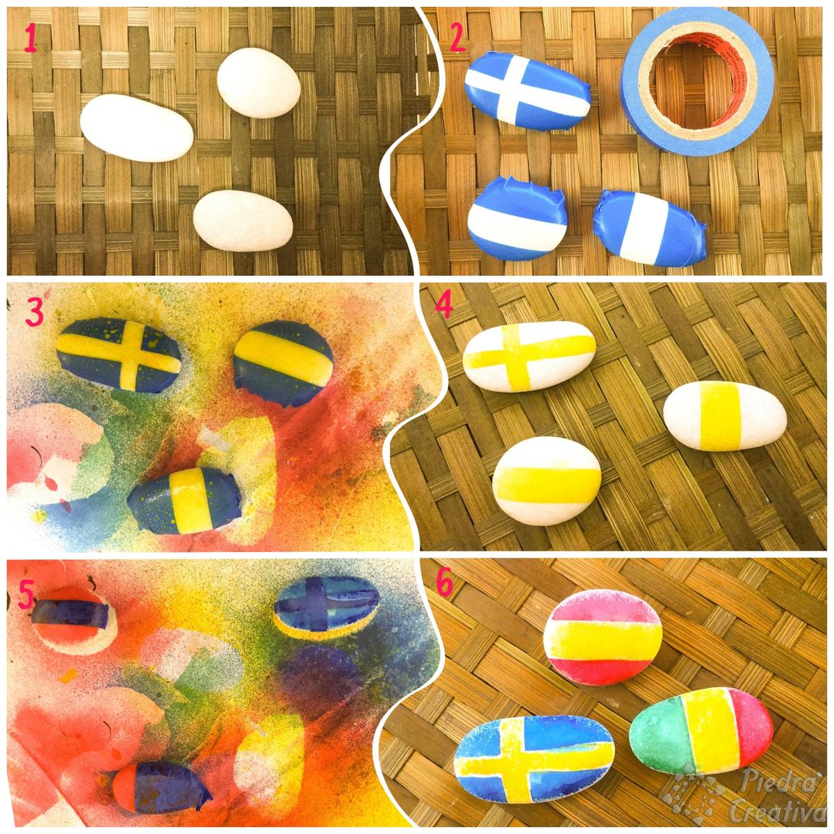 Banderas con piedras pintadas con spray