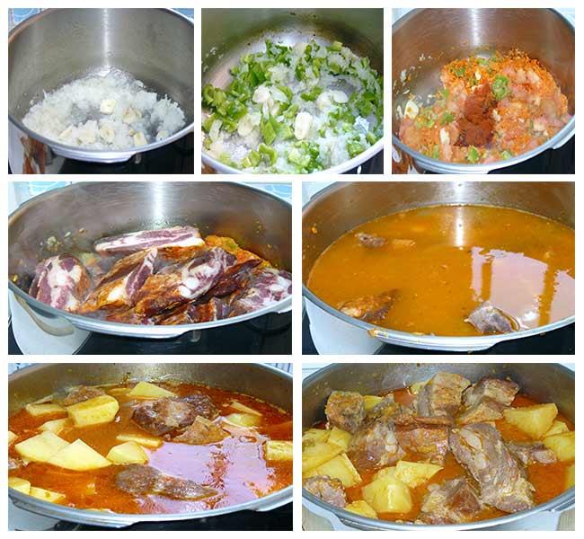 Patatas guisadas con costillas adobadas