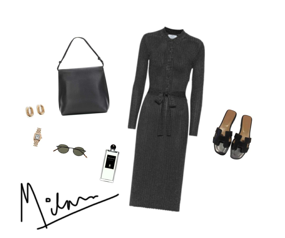 Trini | Prada dress Hermes slides