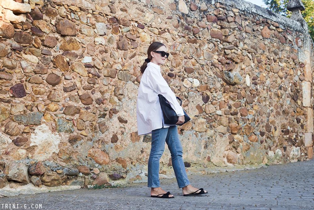 Trini | The Row white shirt Gap jeans