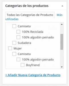 categorias subcategorias productos woocommerce