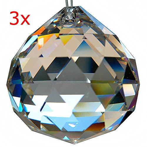 HAB & GUT (G701-40) Bola de cristal, juego de 3 piezas, talla triangular, Cristal de plomo, diámetro: 40 mm