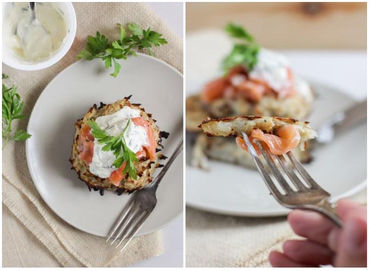 Papas rösti con salmón ahumado y crema ácida, receta paso a paso