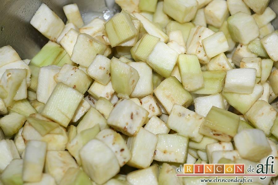 Garbanzos con berenjenas, añadir las berenjenas
