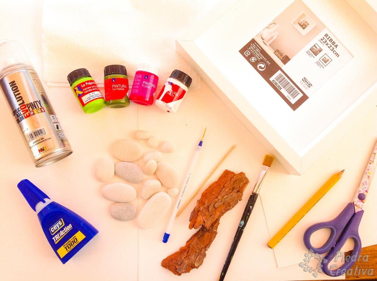 Materiales para cactus cuadro de piedras pintadas de PiedraCreativa