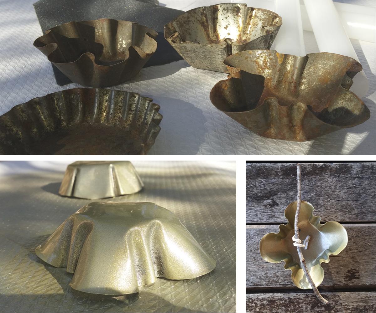 Centro de mesa otoñal con antiguos moldes de magdalenas