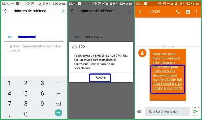 recuperar contraseña con mensaje