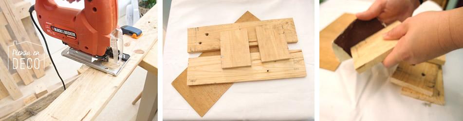 cortar listón de palet para construir centro de mesa