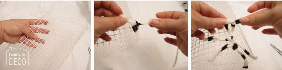 pasos para hacer alfombra de trapillo anudado