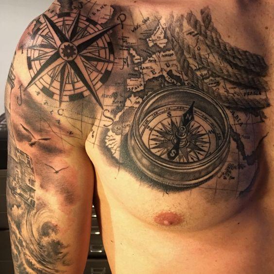 diseños de brujulas para hombres 2 - +90 Tatuajes de brújulas para hombres y mujeres Diseños y significados