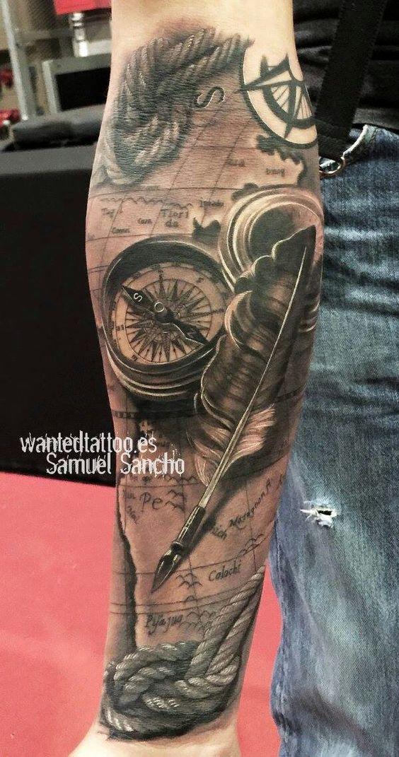 brujulas para tatuar en el brazo 2 - +90 Tatuajes de brújulas para hombres y mujeres Diseños y significados