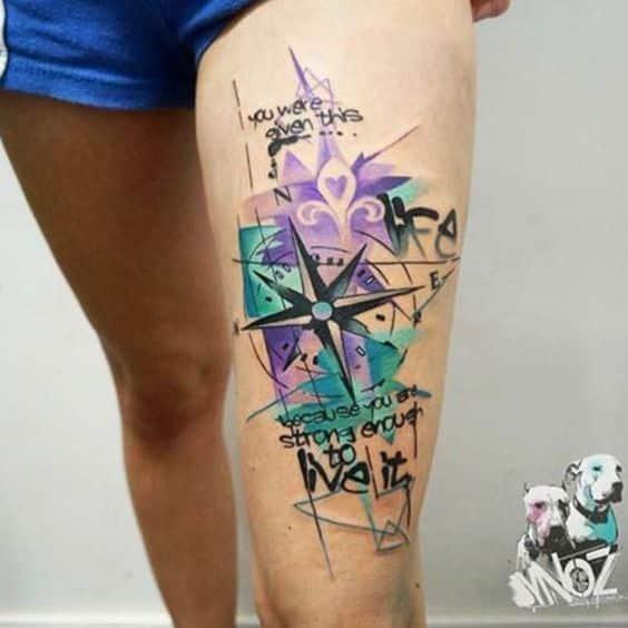 tatuajes de brujulas a color 1 - +90 Tatuajes de brújulas para hombres y mujeres Diseños y significados