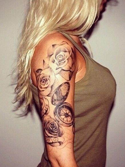 tatuajes de brujula con rosas 4 - +90 Tatuajes de brújulas para hombres y mujeres Diseños y significados