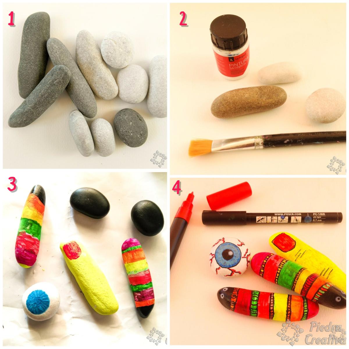 Paso a paso manualidades en piedras pintadas Halloween