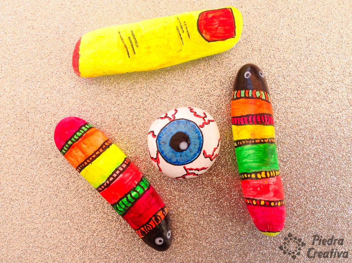 DIY ideas para halloween en piedras pintadas con pinturas fluorescentes