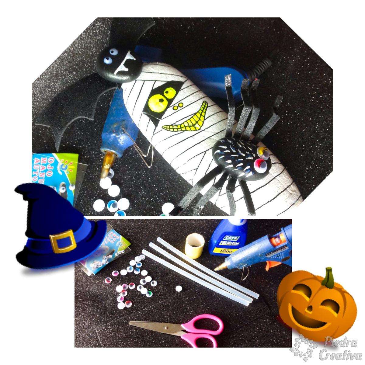 Momia en piedras pintadas y spider