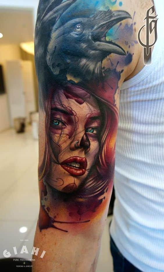 cuervo y catrina tatuaje muertos - +60 Tatuajes de catrinas, diseños, significados y su representación