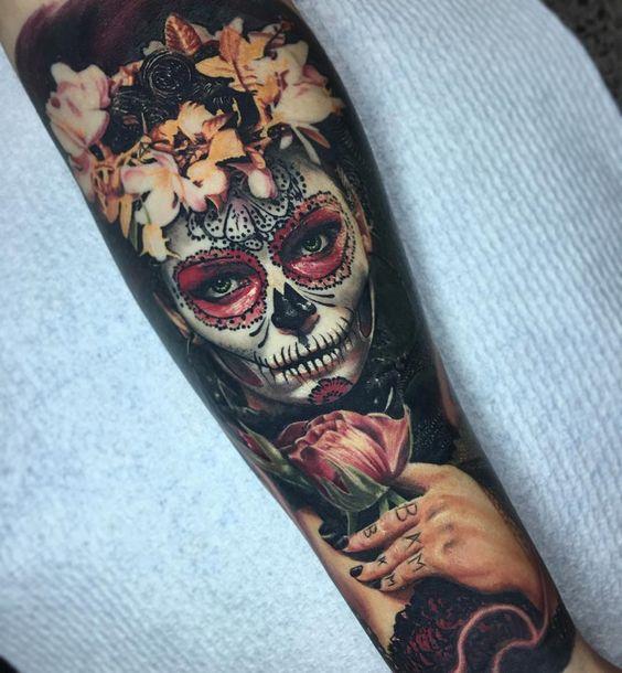 tatuaje realista catrina - +60 Tatuajes de catrinas, diseños, significados y su representación