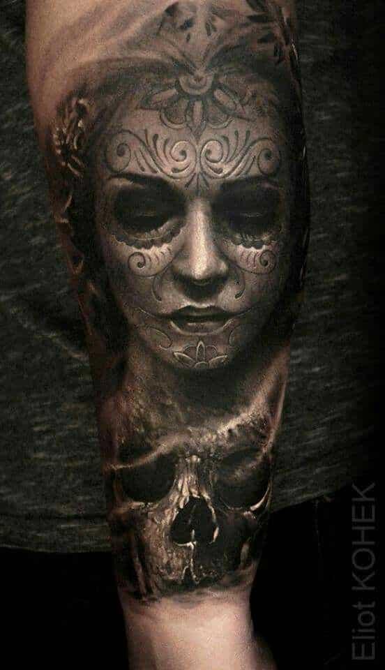 tatuaje realista catrina en 3D - +60 Tatuajes de catrinas, diseños, significados y su representación