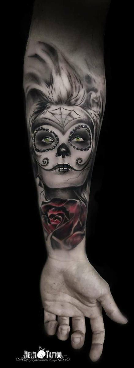 brazo tatuaje catrina - +60 Tatuajes de catrinas, diseños, significados y su representación