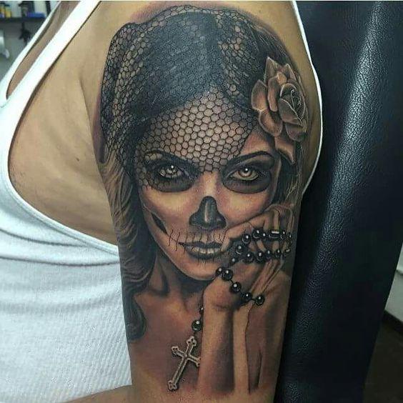 diseño de tatuaje de catrina - +60 Tatuajes de catrinas, diseños, significados y su representación
