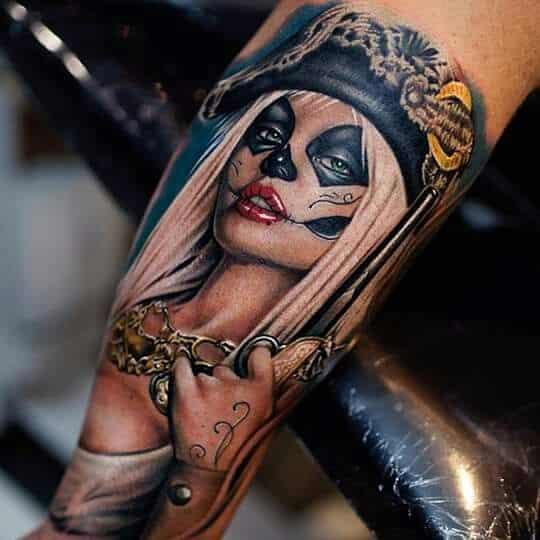 catrina color mujer - +60 Tatuajes de catrinas, diseños, significados y su representación