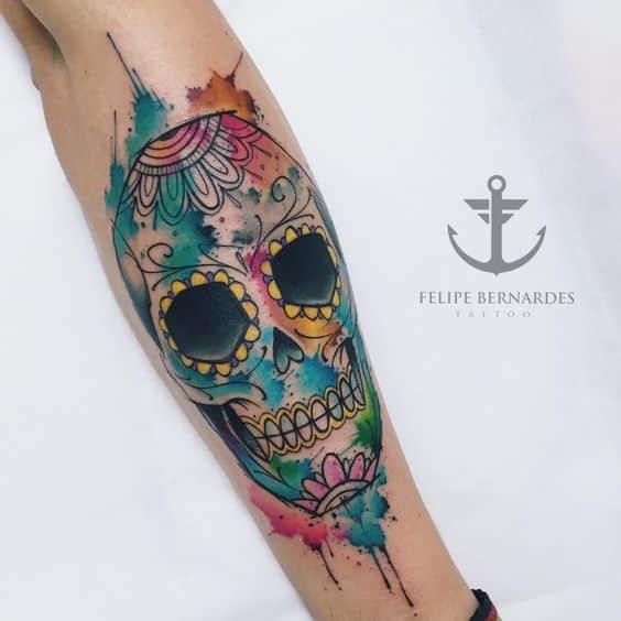 calavera color tatuaje - +60 Tatuajes de catrinas, diseños, significados y su representación