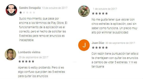 apps que te obligar a dejar puntacion alta de 5 estrellas en Android