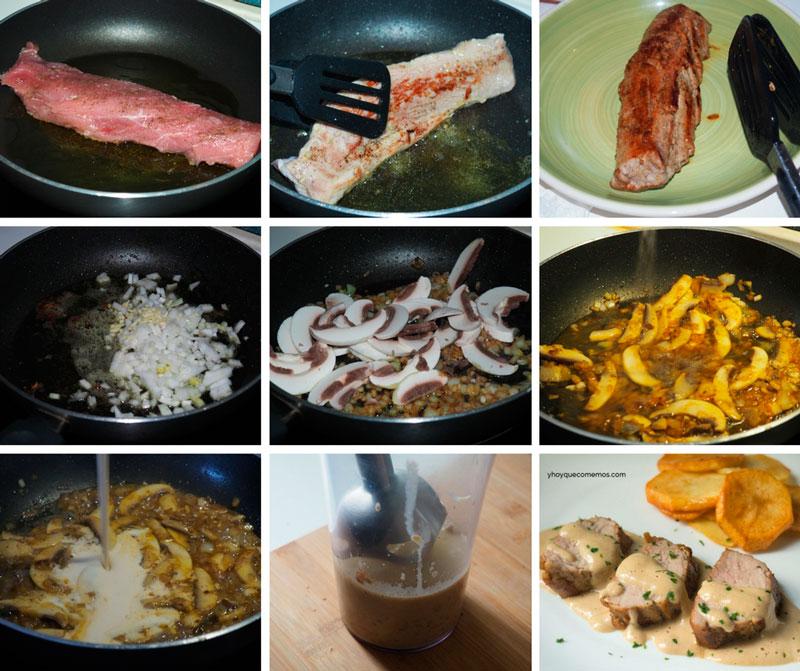 solomillo con salsa de champiñones receta