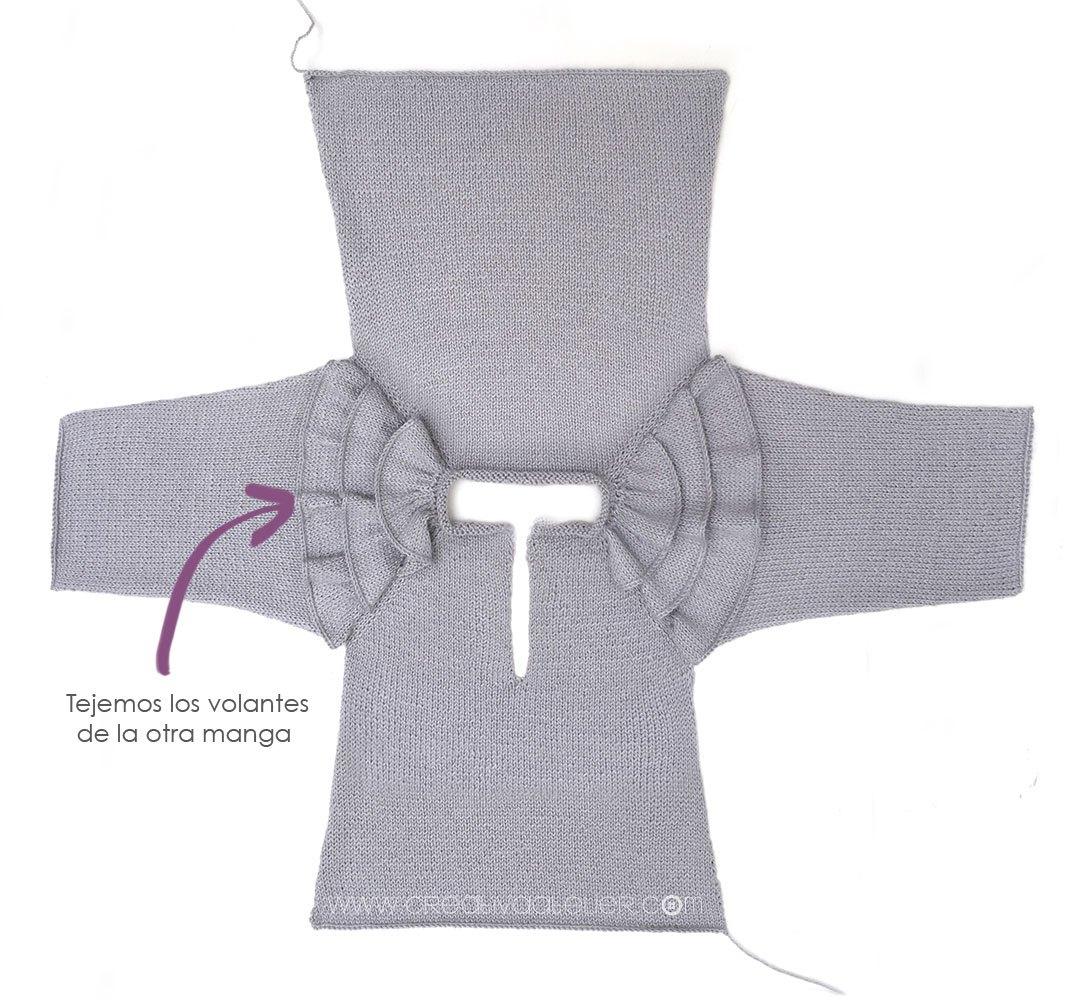 Jersey de punto con volantes de bebé tejido a dos agujas - Patrón y tutorial DIY