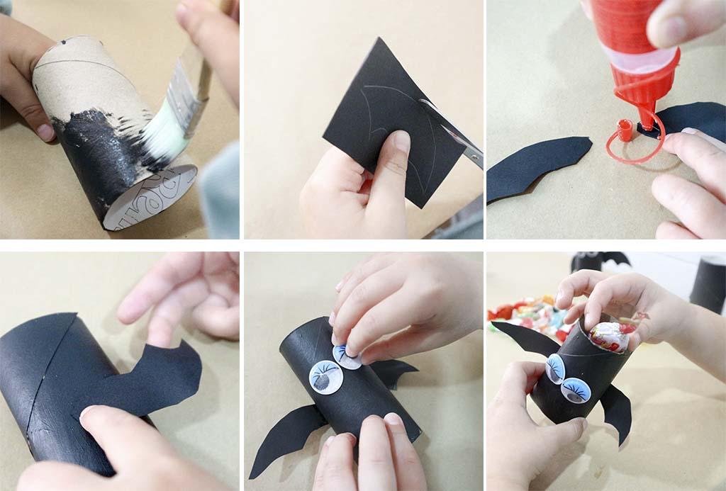 paso a paso para hacer murcielagos con rollos de papel