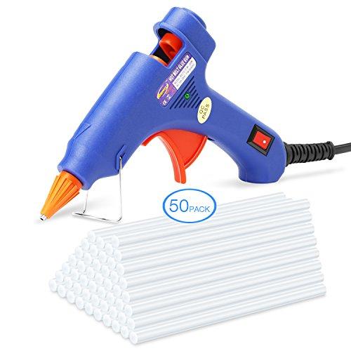 [50 piezas] Mini Pistola de Silicona TOQIBO Pistola de Pegamento con 50 piezas Barras de pegamento Alta temperatura kit de pistola de pegamento con Interruptor de Alimentación(20 vatios, azul)
