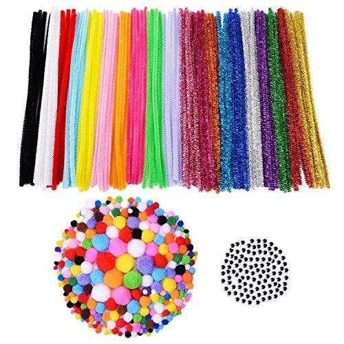 Outus Limpiapipas Tallos de Chenilla y Pompones con Ojos Saltones Móviles para Manualidades Decoración, 400 Piezas