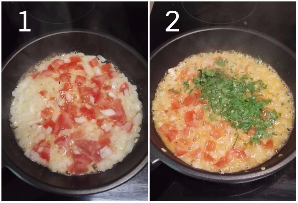 sartén cebolla tomate perejil