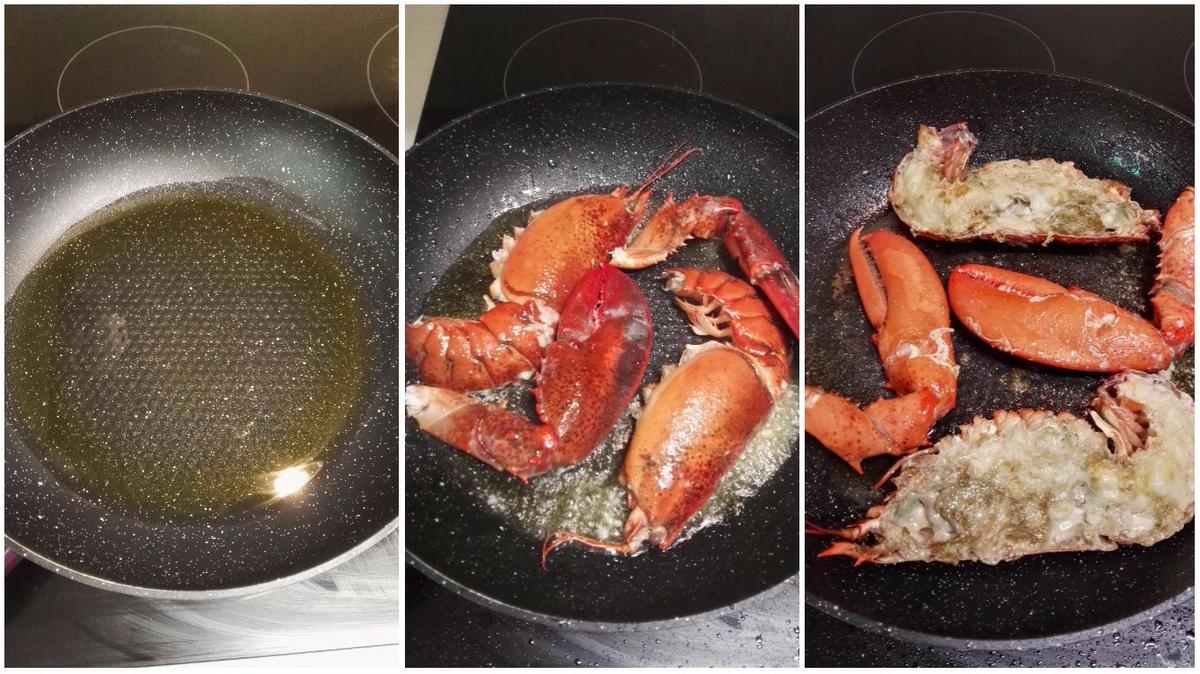 bogavante en la sarten