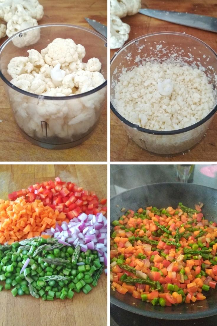 falso cuscús de coliflor con verduras paso a paso