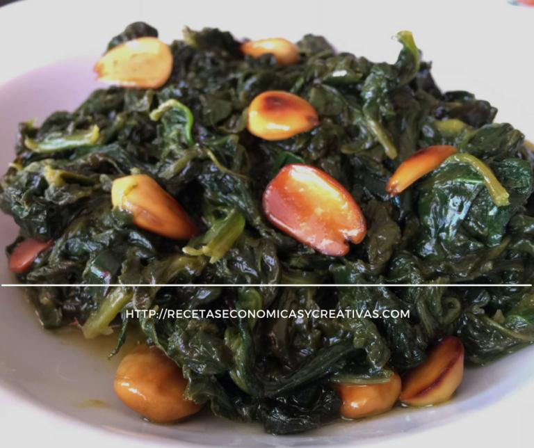 Acelgas con almendras fritas