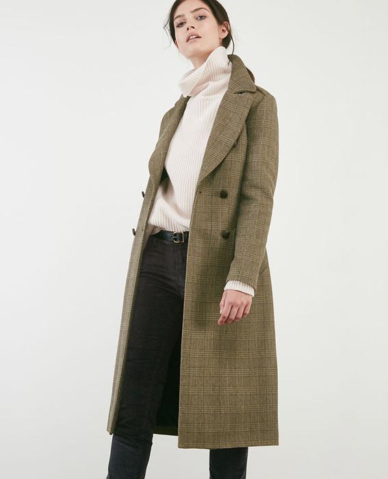 Abrigo largo de tweed príncipe de Gales