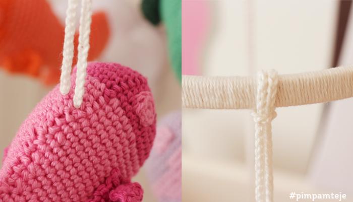 móvil de peces tejidos a ganchillo para la cuna