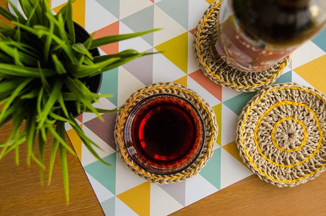 Posavasos de ganchillo con fibra natural