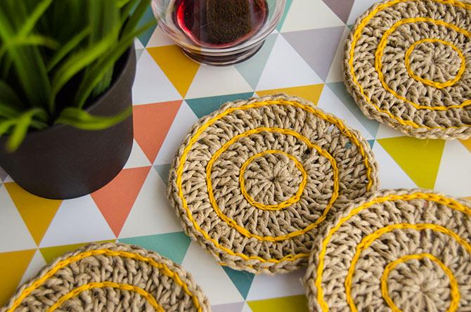 Posavasos de ganchillo con fibra natural