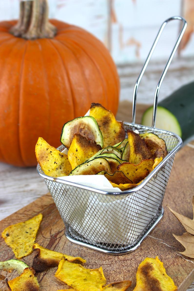 Chips de calabacín y calabaza. Snacks saludables