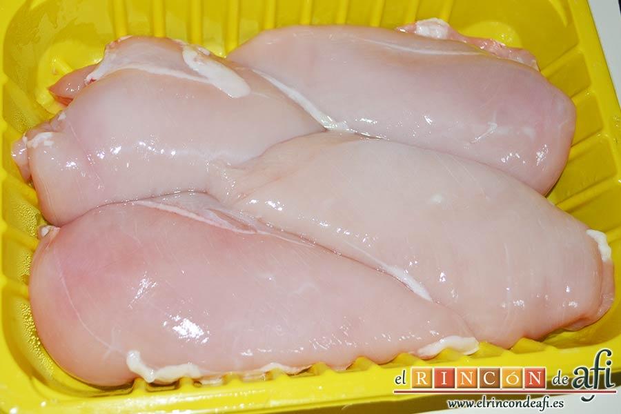 Pollo con almendras al estilo chino, preparar las pechugas de pollo