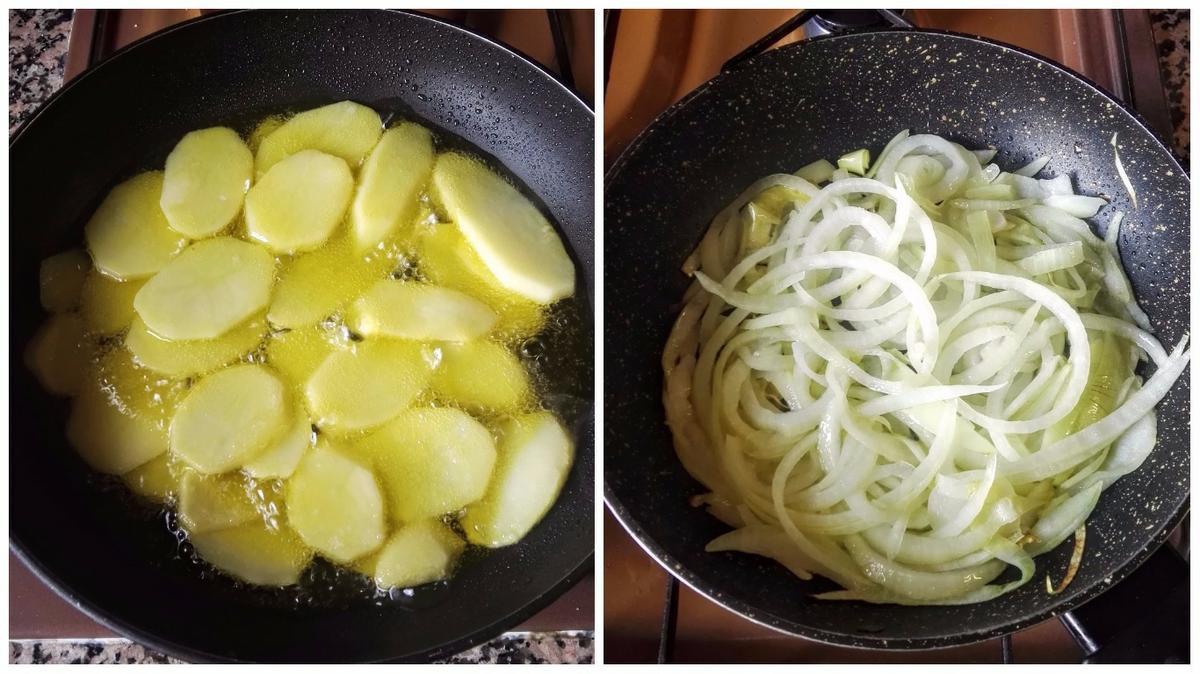 sartenes con patatas y cebolla