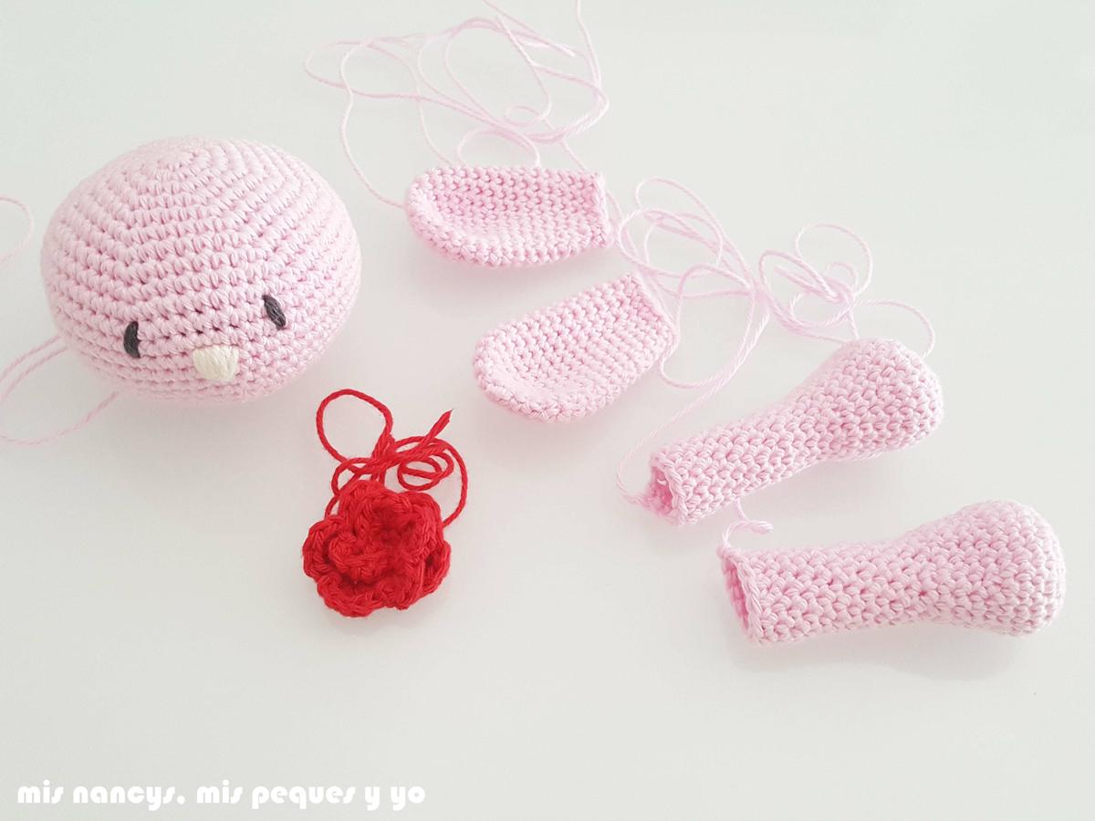 mis nancys, mis peques y yo, manta de apego con conejita amigurumi, partes conejita amigurumi