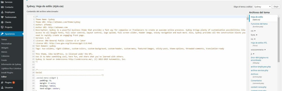 Archivos de tema código cambios en wordpress 4.9