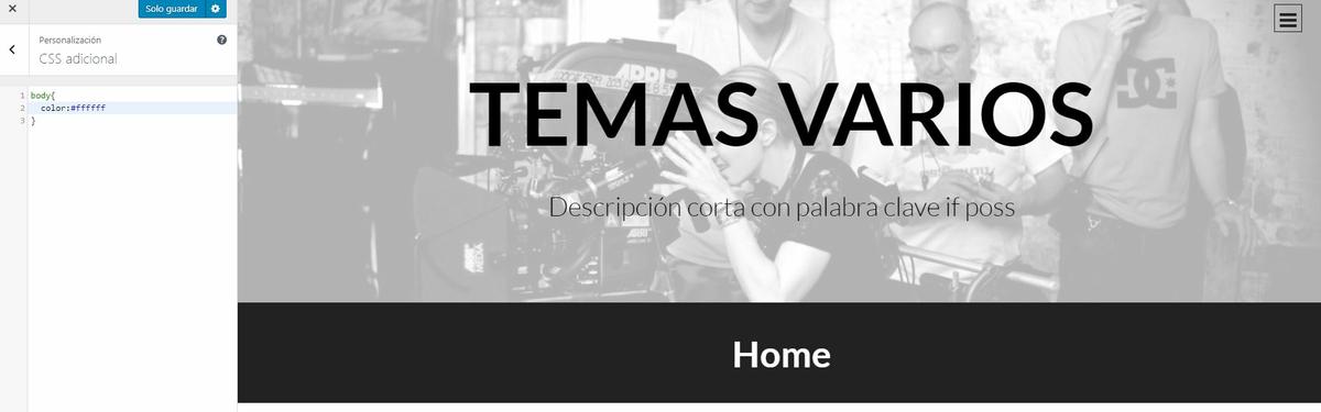 ejemplo de edición código en el personalizador